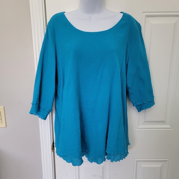 Soft Surroundings Tops - Soft Surroundings Siesta Key Layered Tunic Bright Blue Lettuce Hem Large